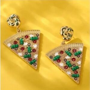 ❤️ FREE Pizza Rhinestone Food Snacks Boho Peasant Hipster Hippie Pop Art Earring